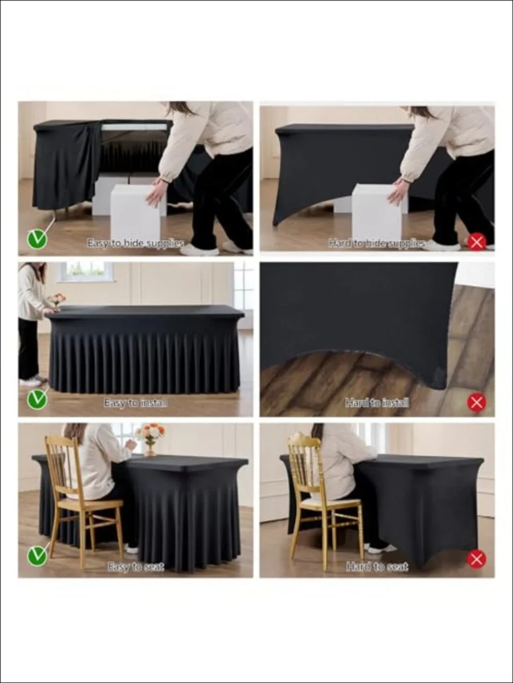 4 Pack Spandex Table Cloths for 6 Foot Rectangle Tables Wrinkle Free Stretch